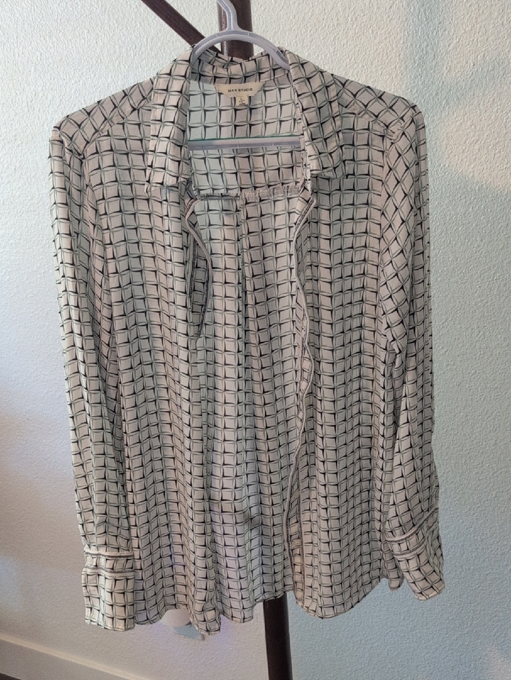 Max Studio Black & White Windowpane Button-Down Shirt